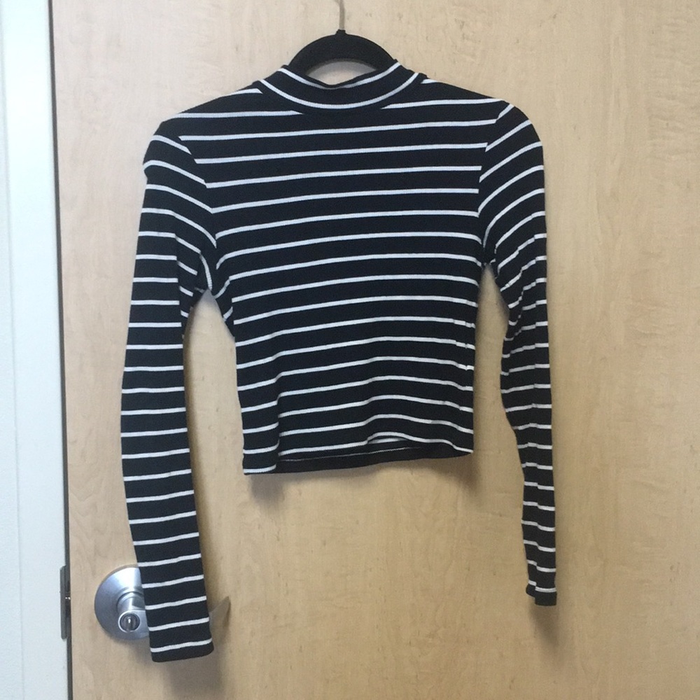 Striped Crop Turtleneck Long Sleeve Tee